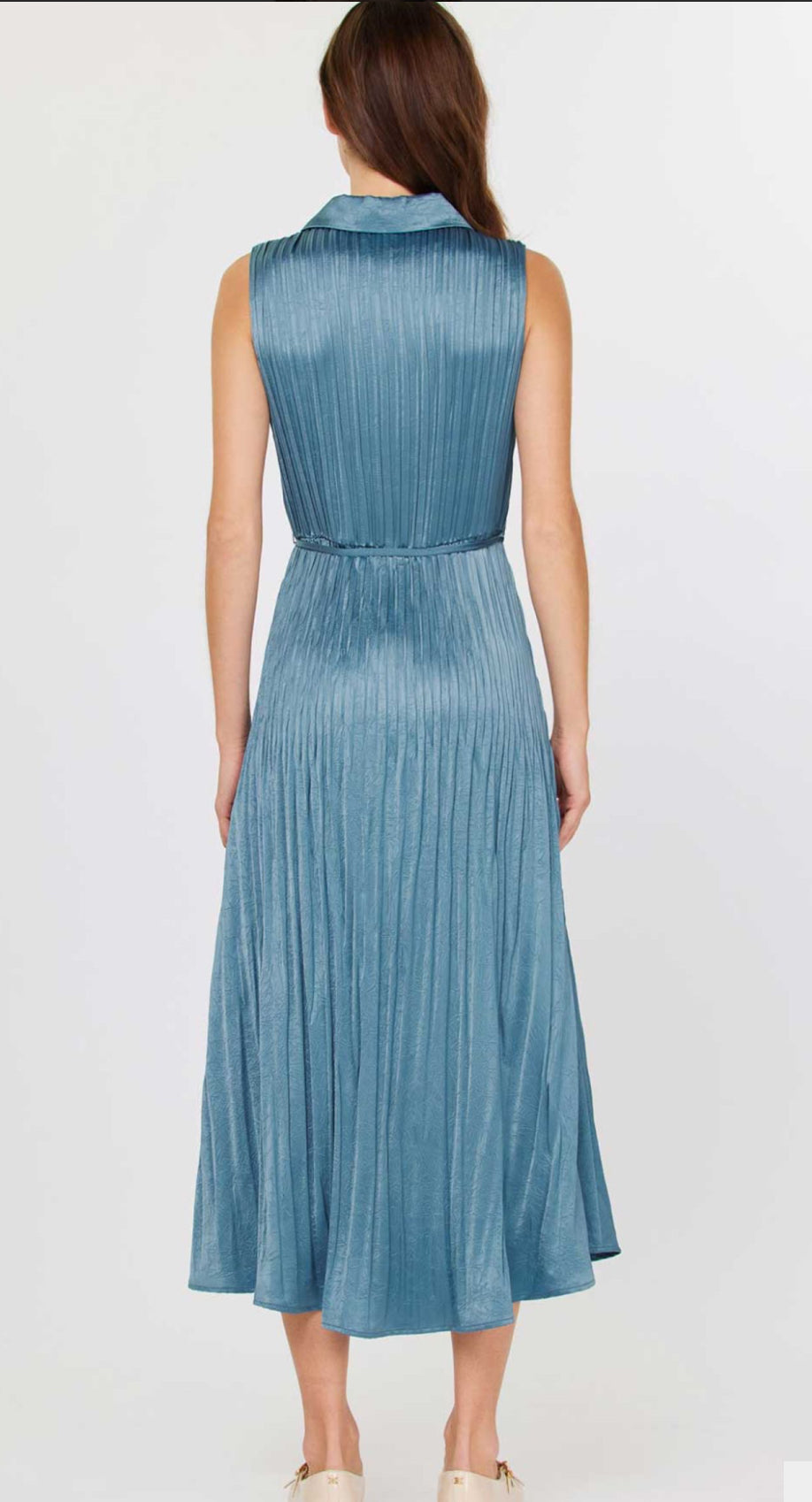 Current Air Pleated Collared Sleeveless Button Front Midi Shirtdress, Womens, S, Blue