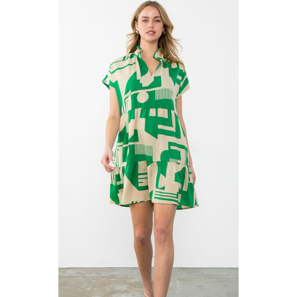 Lexi Green Short Sleeve Printed Midi Dress
