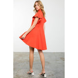 Donna Orange Flutter Sleeve Button Up THML Dress
