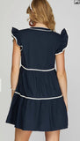 Ava Navy Ruffle Sleeve She + Sky Tiered Pocket Dress