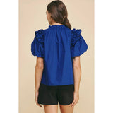 Lyn Blue Bubble Sleeves with Ruffle Woven PINCH Top