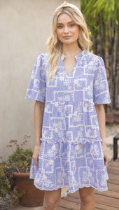 Serena Blue Embroidered Tiered VOY Dress