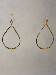 Bella Pear Beaded Hammered Gold Earrings