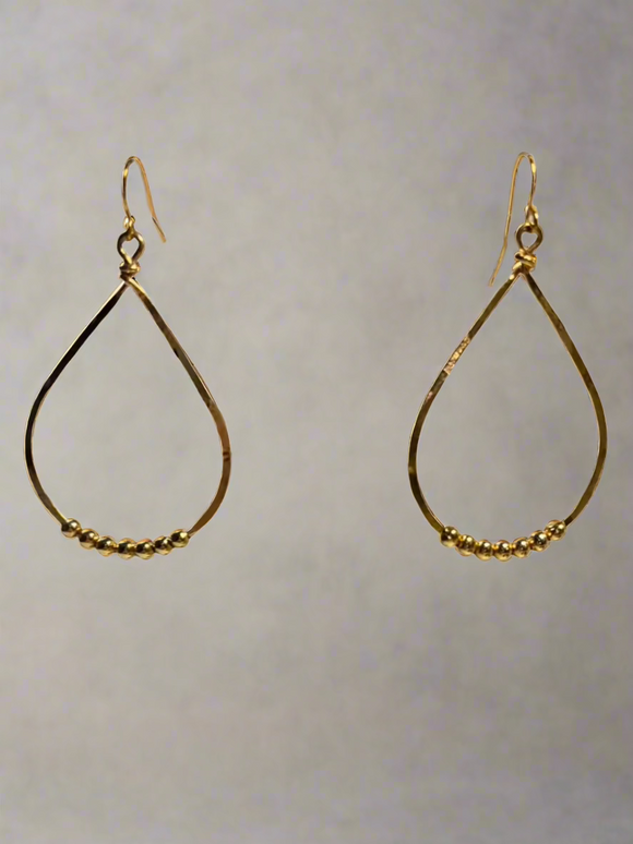 Bella Pear Beaded Hammered Gold Earrings