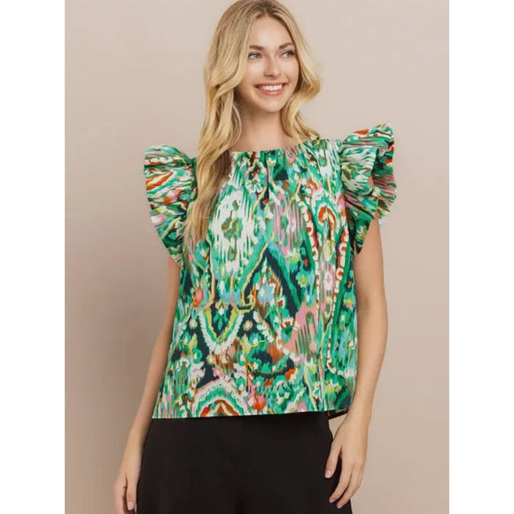 Adele Green Abstract Printed TCEC Top