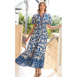 Kathryn Blue White Floral Maxi THML Dress