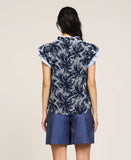 Claire Navy Eyelit Flutter Sleeve Current Air Top