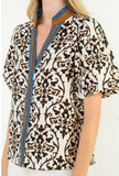 Catherine Print Bubble Sleeve with Contrast Band THML Top