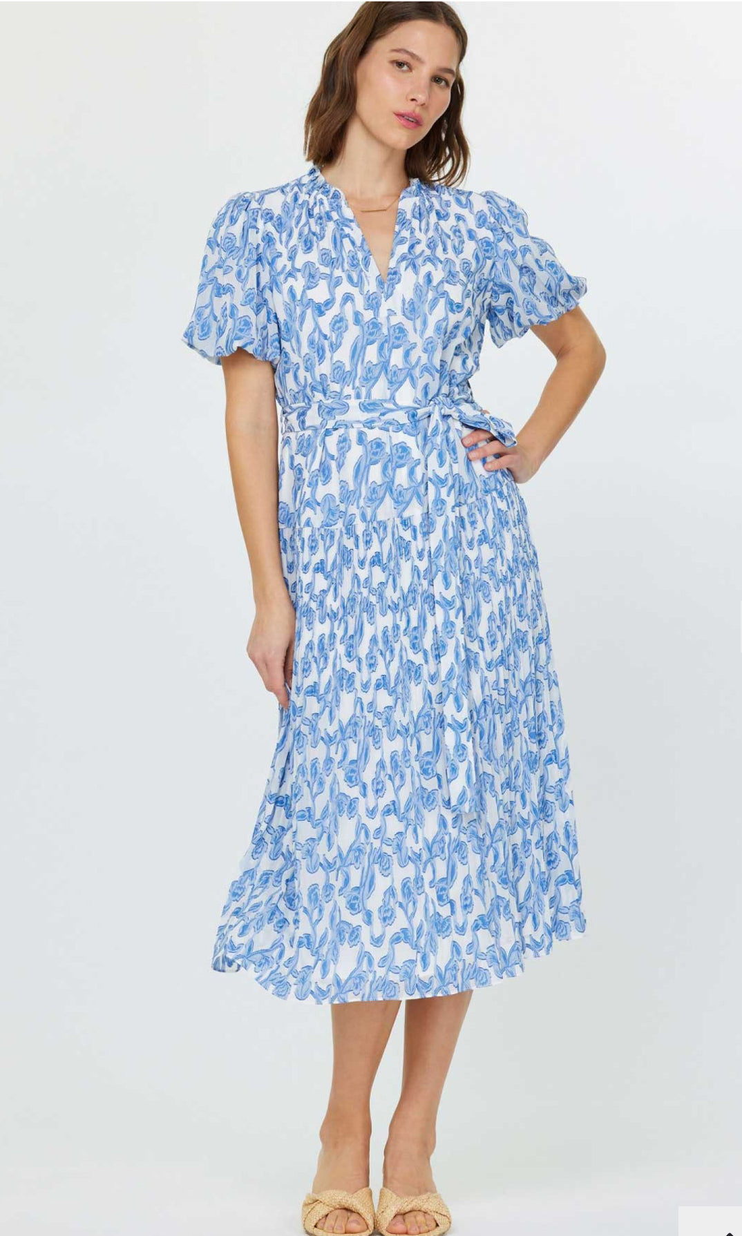midi dress on sale Darla Blue Floral Midi Current Air Dress- SALE L