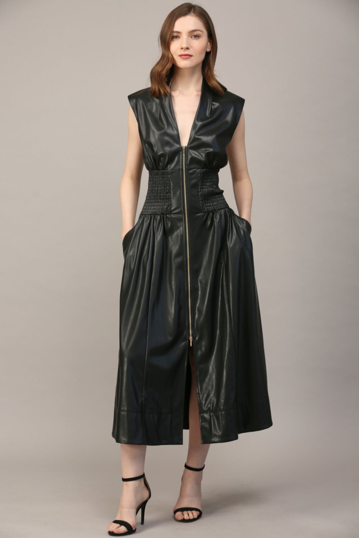 Diana Smocked Waist Faux Leather FATE Dress- SALE M