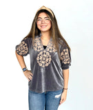 Agusta Puff Sleeve Embroidered Detail THML Top