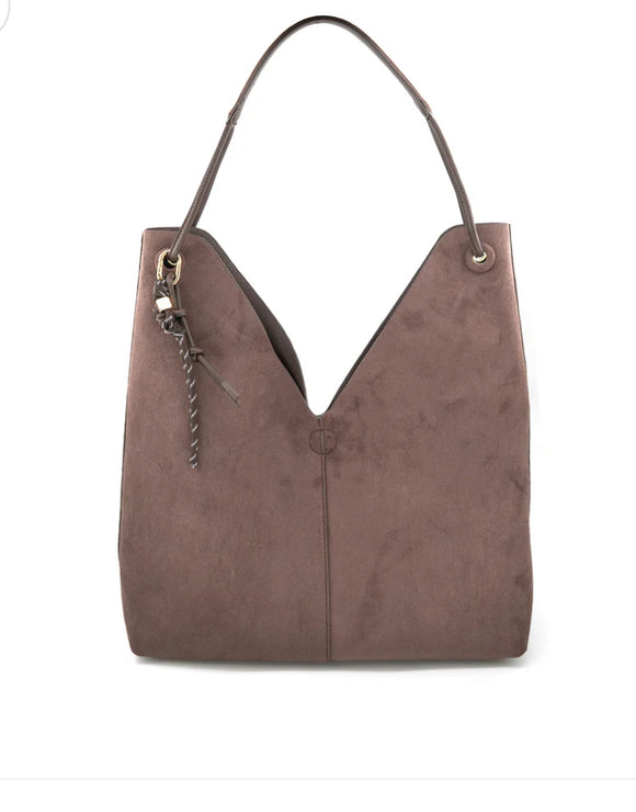 Sarah Chocolate Reversible Suede Tote BC Bag