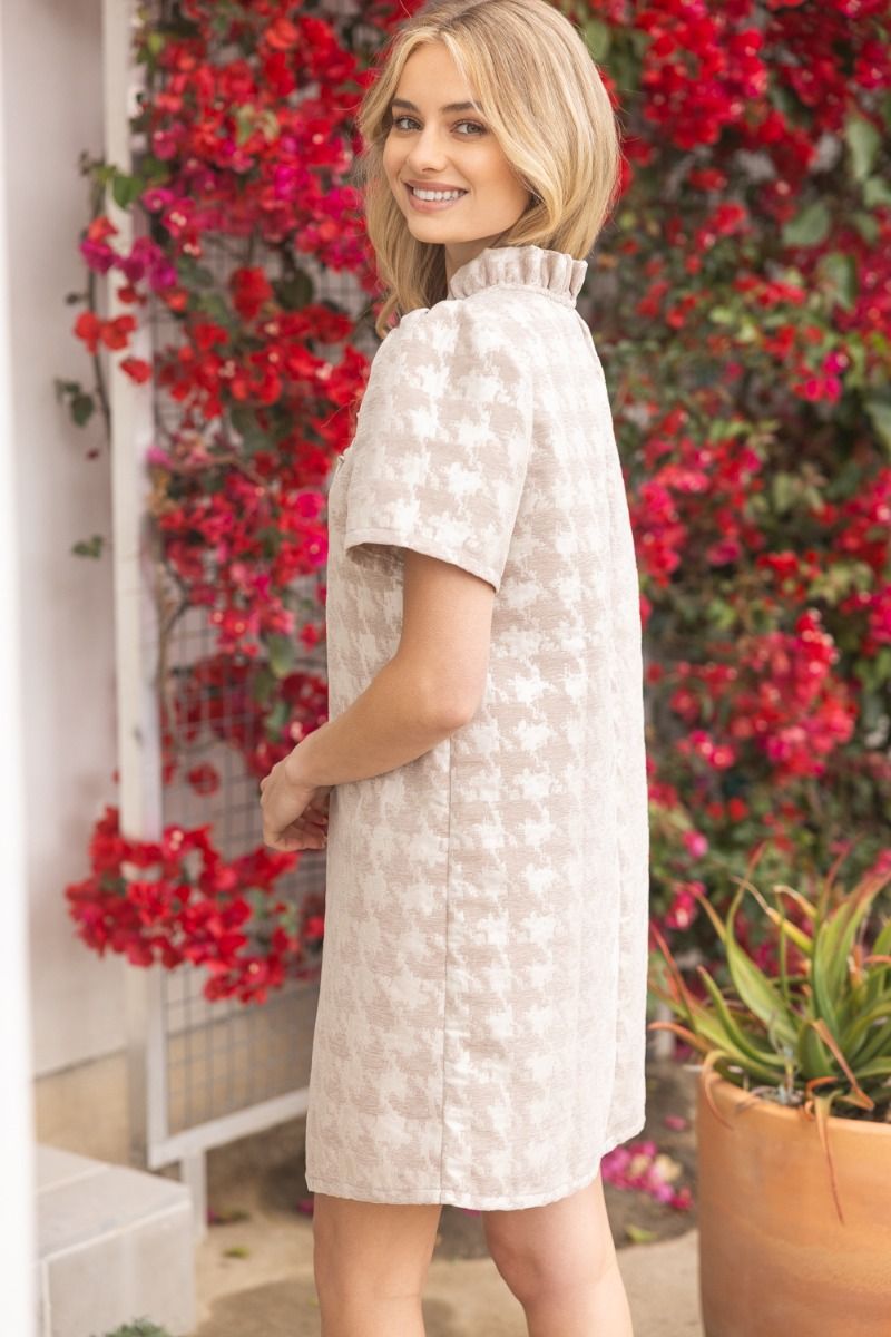 Marcia Houndstooth Velvet Ruffle Voy Dress- Sale M