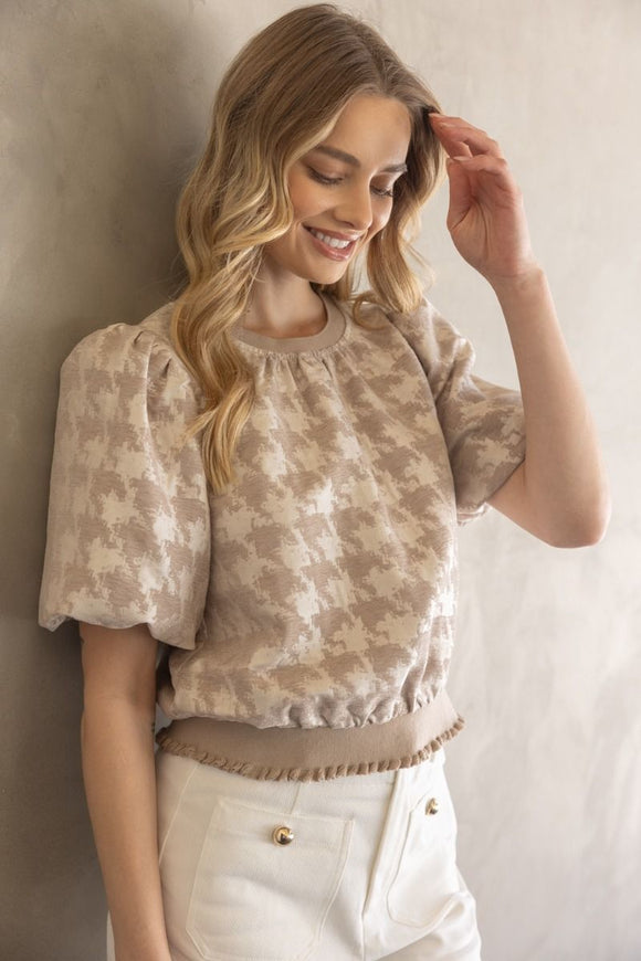 Ronan Houndstooth Velvet Contrast Band VOY Top