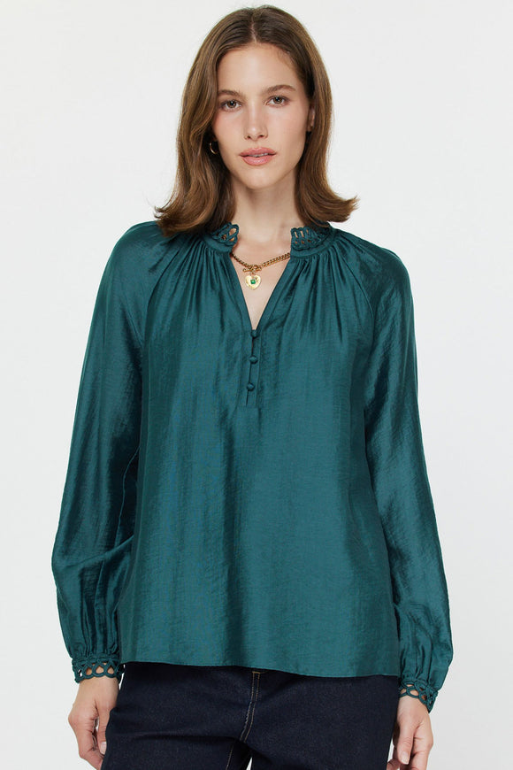Kendall Round Split Neck Long Sleeve Current Air Blouse