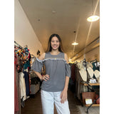 Layla THML Light Grey Cold Shoulder Embroidered Top-SALE