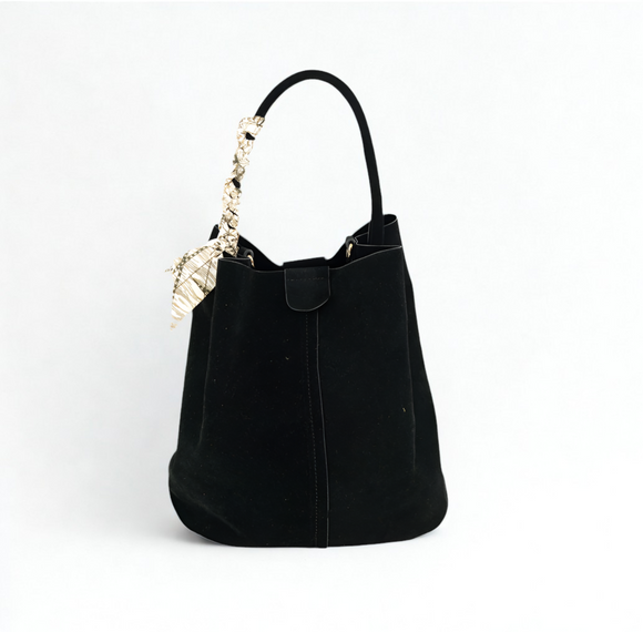 Linda Black Suede Medium BC Bag with Scarf