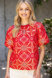 Valerie Puff Sleeve Mandala Jacquard VOY Top