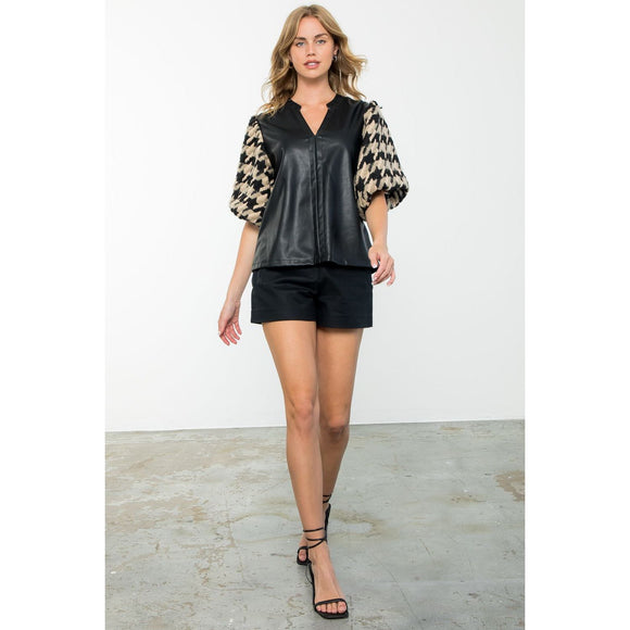 Lexi Black Mixed Media Leather THML Top
