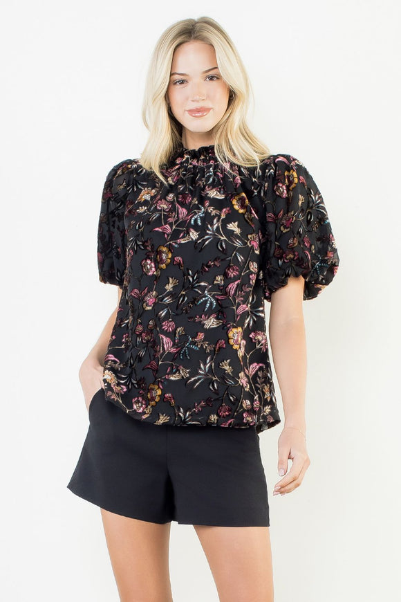 Eleonor Puff Sleeve Velvet Detailed THML Top