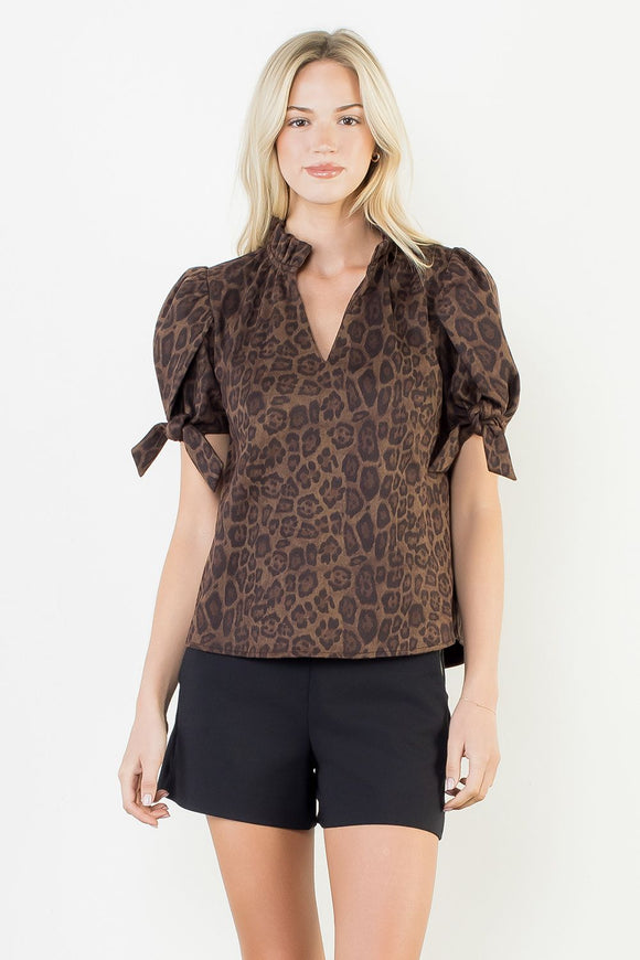Louisa Short Sleeve Cheetah Print THML Top