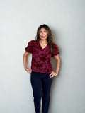 Linda Puff Sleeve Velvet Detailed THML Top