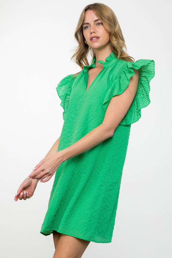 Brooklyn Ruffle Sleeve Textured THML Dress