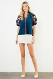 Camila Floral Embroidered Puff Sleeve THML Top