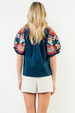 Camila Floral Embroidered Puff Sleeve THML Top
