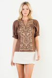 Lucille Puff Sleeve Embroidered Detail THML Top
