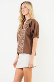 Lucille Puff Sleeve Embroidered Detail THML Top