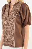 Lucille Puff Sleeve Embroidered Detail THML Top