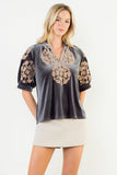 THML Agusta Puff Sleeve Embroidered Detail Top