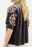 THML Agusta Puff Sleeve Embroidered Detail Top