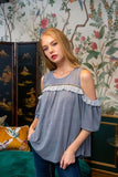 Layla THML Light Grey Cold Shoulder Embroidered Top-SALE