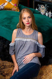 Layla THML Light Grey Cold Shoulder Embroidered Top-SALE