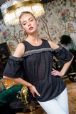 Layla THML Dark Grey Cold Shoulder Embroidered Top-SALE