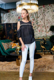 Layla THML Dark Grey Cold Shoulder Embroidered Top-SALE