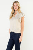 THML Sherri Flutter Sleeve Shimmery V Neck Top