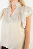 THML Sherri Flutter Sleeve Shimmery V Neck Top