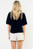 THML Willow Puff Sleeve Velvet Embroidered Top