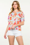 Beckett Puff Sleeve Flower Striped THML Top