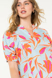 Beckett Puff Sleeve Flower Striped THML Top