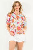 Beckett Puff Sleeve Flower Striped THML Top