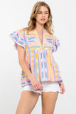 Gretchen Embroidered Pattern Flutter Sleeve THML Top