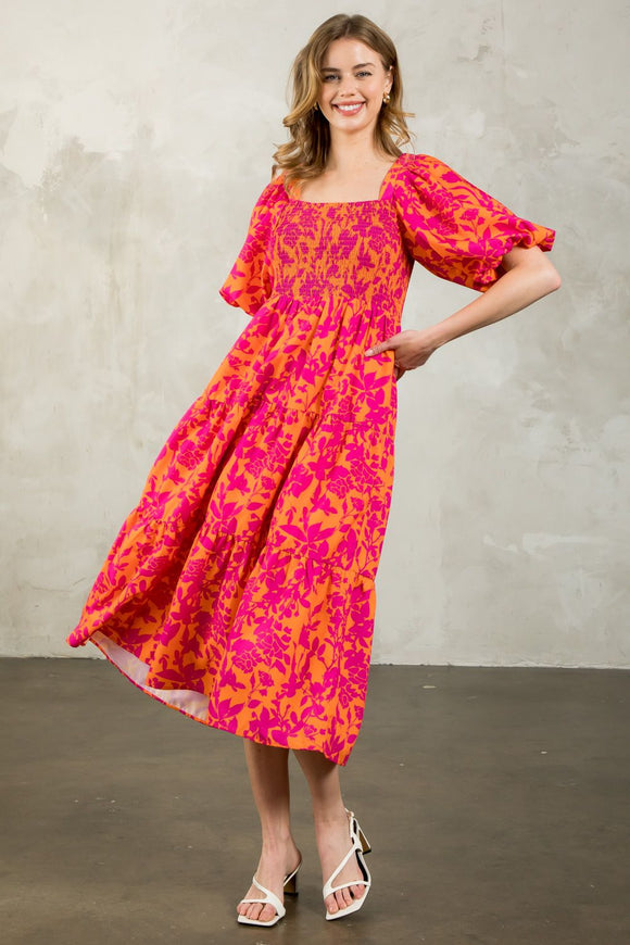 Loretta Puff Sleeve Tiered Print THML Dress