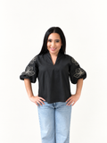 THML Ana Embroidery Detail Puff Sleeve  Top