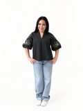 THML Ana Embroidery Detail Puff Sleeve  Top