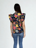 THML Alina Ruffle Sleeve Floral Pattern V Neck Top