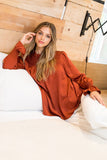 Blaire THML Rust Silky Smocked Top-SALE